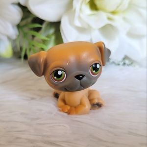 Littlest Pet Shop LPS Authentic #2 Pug Dog Brown Green Eyes Puppy Sitting